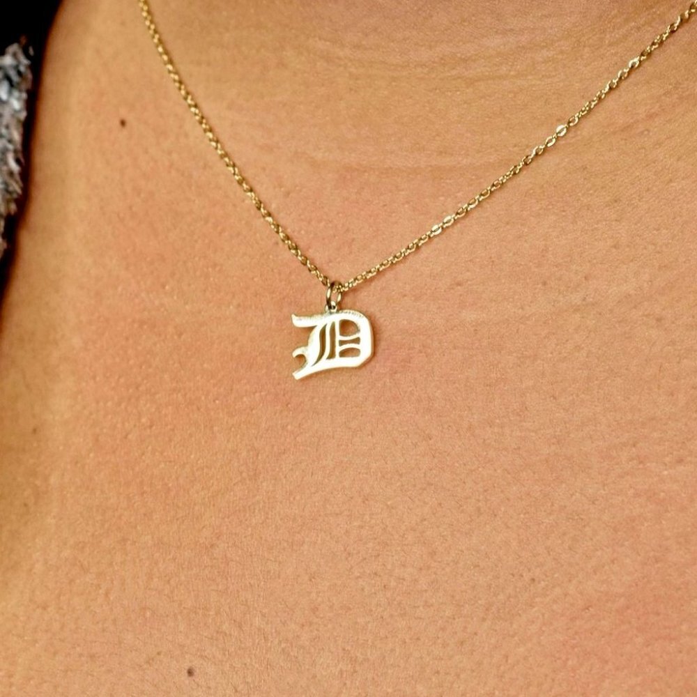 Letter D - Gold Old English Initial Necklace​